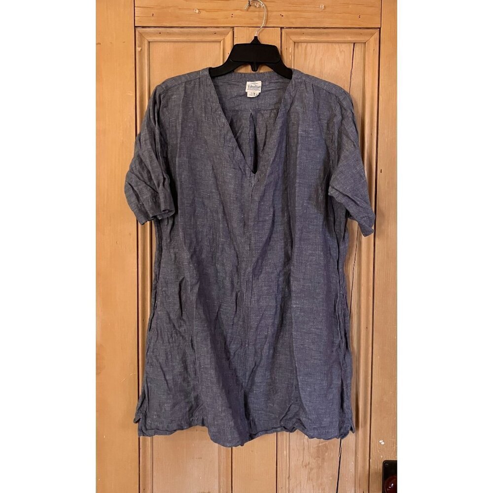 Vikolino Womens 100% European Linen Lagenlook Pockets Dress Sz Small Blue SP EXC